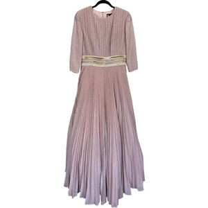 MAC DUGGAL SHIMMERING PLEATED A-LINE 3/4 SLEEVE GOWN ROSE GOLD- SIZE 6